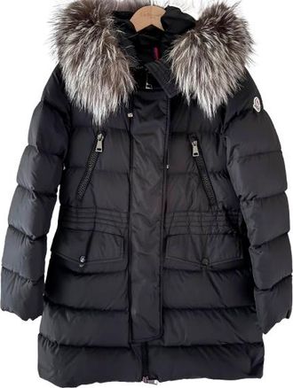 Moncler Black Fur Hooded Coat Size S