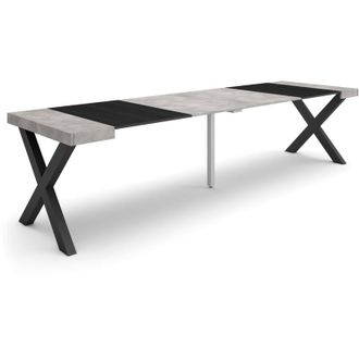 Skraut Home Consolle allungabile, Tavolo consolle allungabile, 300, Per 14 persone, Gambe in legno, Stile moderno, Grigio Cemento - Skraut Home