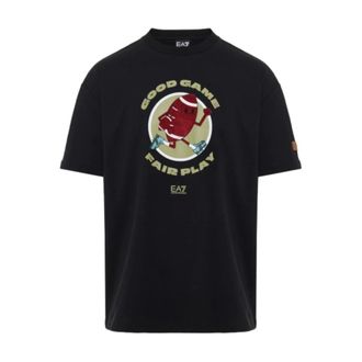 Emporio Armani T-Shirts, male, Black, L, Train Graphic Series Short Sleeve T-Shirt