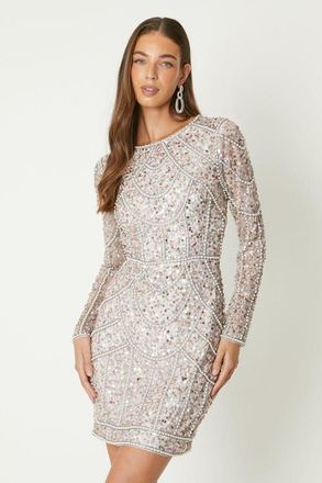 Coast Long Sleeve Sequin Mini Dress in Blush at Nordstrom, Size 12