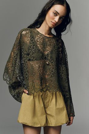 Current Air Cutwork Lace Poncho Top