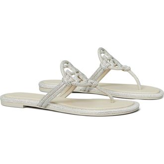 Tory Burch Miller Knotted Pav&eacute; Thong Sandal in Stone Grey at Nordstrom, Size 10.5