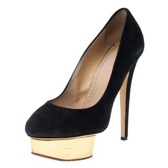 Charlotte Olympia Black Suede Dolly Platform Pumps