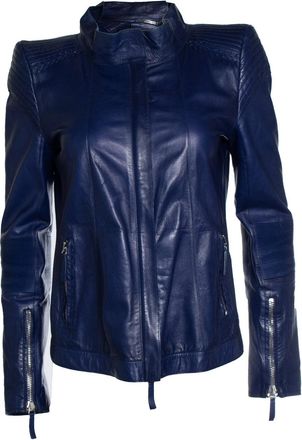 Roberto Cavalli blue leather biker jacket
