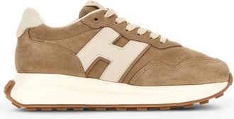 Hogan Kameel Su&egrave;de Sneakers met Ivoorleren Inzetstukken - Dames - Sneakers - Bruin - 35 EU - Su&egrave;de - Schoenen