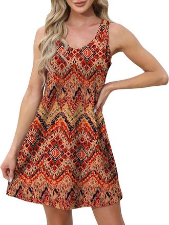 Generic prime deals of the day Summer Dresses for Women UK with Side Pocket Fashion V Neck Tank Dress Casual Floral Print Waist Bodycon Dresses Elegant summer