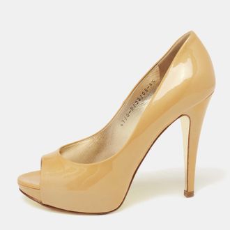 Gina Mustard Yellow Patent Leather Peep-Toe Pumps