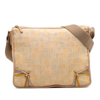 Fendi Pre-owned Fendi Zucchino Canvas F Charm Crossbody Ladies 2258 8BT090 TVJ 068