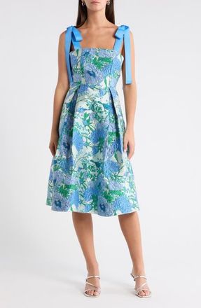 Sugarlips Willa Floral Dina Pleated Midi Dress in White-Blue at Nordstrom, Size X-Small