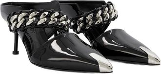 Alexander McQueen Womens Sandals Black-Silver Leather Shoes