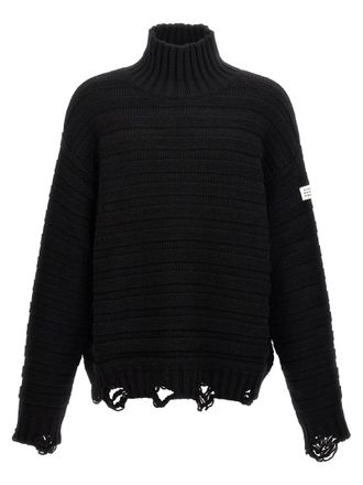Maison Margiela Destroyed Ribbed Sweater Maglioni Nero-Uomo