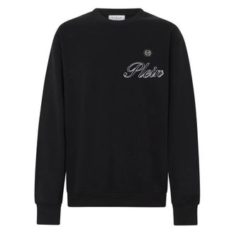 Philipp Plein Hoodies & sweatvesten, Heren, Zwart, XL, Katoen, Sweatshirt met Ronde Hals Signature