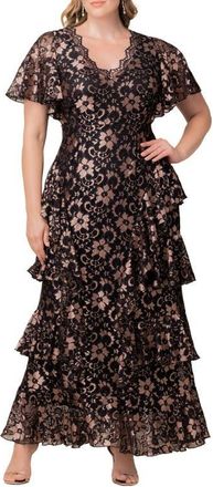 Kiyonna Mon Ange Tiered Lace Gown in Rose Gold at Nordstrom, Size 4X