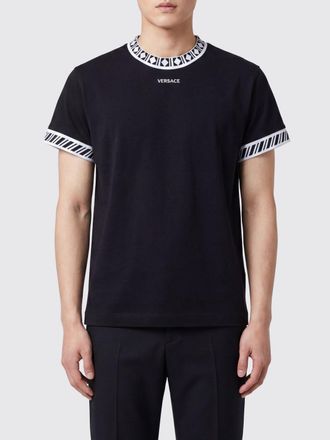 Versace T-shirt in cotone con logo e profili a contrasto