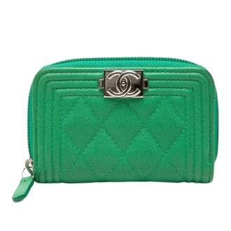 Chanel Pre-owned Wallets, female, Green, Size: ONE SIZE Pre-owned Boy Coin Purse