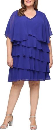 S.L. Fashions Tiered Ruffle Chiffon Dress with Jacket in Iris at Nordstrom, Size 16W