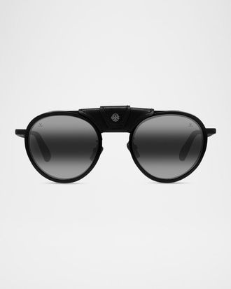Vuarnet Men & apos;s Glacier 01 Titanium Round Sunglasses with Side Shields and Cord