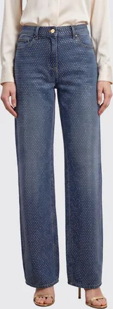 Elisabetta Franchi Jeans in denim a vita alta e gamba larga con strass