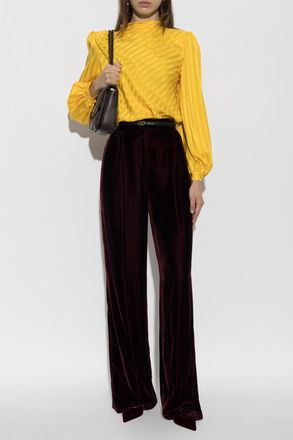 Valentino Garavani Silk Top With Long Sleeves, Womens, Yellow