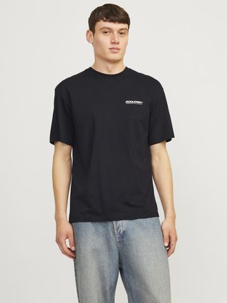 Jack & Jones Rundhalsshirt JACK & JONES JJELEGACY TEE SS O-NECK NOOS, Herren, Gr. XS, schwarz (schwarz detail:moonbeam), Jersey, Obermaterial: 100% Baumwolle, bedr