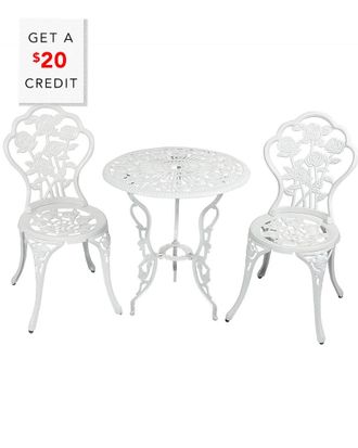 Sunnydaze 3-Piece White Flower Designed Cast Aluminum Patio Furniture Bistro Set With $20 Credit