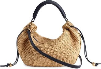 Madewell The Camren Gathered Shoulder Bag in Raffia in True Black Multi at Nordstrom