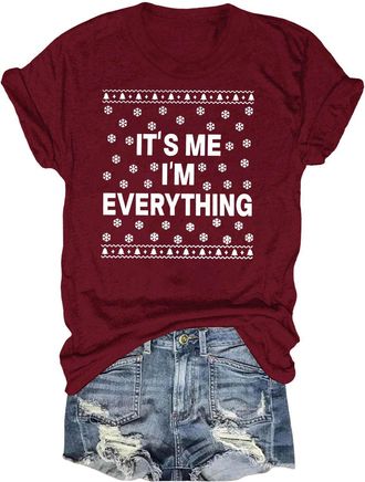 Generic Regular Fit Christmas Tee Shirt for Women 2025 I Have Everything I Want for Christmas Funny Couples Shirt Matching Blouse for Indoor Home Party Xmas G