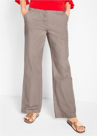 Bonprix Leinenhose BONPRIX, Damen, Gr. 38, N-Gr, braun (taupe), Obermaterial: 55% Leinen, 45% Baumwolle, festlich, loose fit, Hosen Leinenhose, aus Leinen-Bau