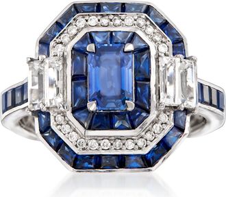 Ross-Simons Sapphire Ring With Diamond Accents in 14kt White Gold
