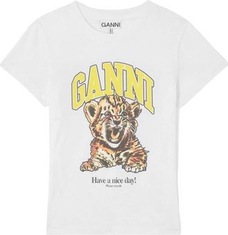 Ganni White Graphic Crew Neck T-Shirt