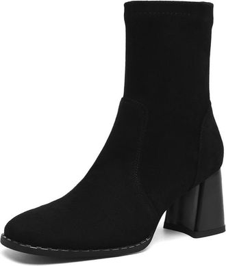 Generic Womens Retro Square Toe Faux Suede Ankle Boots Medium Block Heels Side Zipper Comfortable Non-Slip Wear-Resistant For Daily Casual Office,Black,3.5 UK