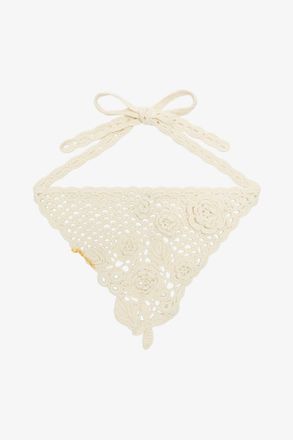Ganni White Head Scarf in Cotton Crochet Organic