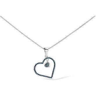 House of Brilliance 925 Sterling Silver 1/3ct TDW Blue Treated Diamond Heart Pendant Necklace at Nordstrom