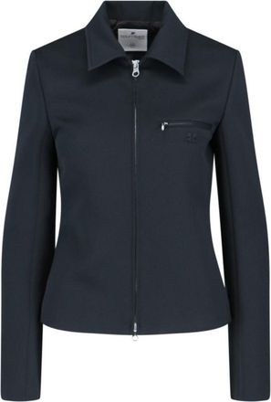 Courr&egrave;ges Logo Zip Jacket In Blue Fabric