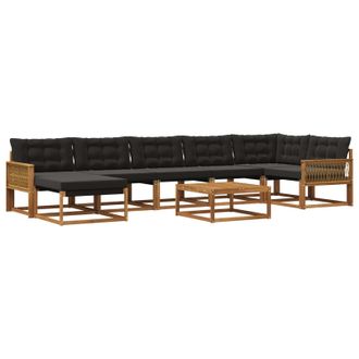 vidaXL Conjunto De Sof&aacute;s De Exterior Con Coj&iacute;n 8 Pcs Natural Y Negro Vidaxl