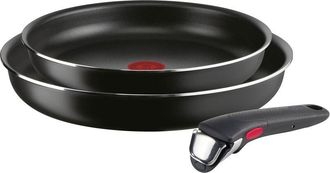 Lagostina Lagostina Ingenio Essential Plus Set di Pentole e Padelle Antiaderenti in Alluminio per Gas e Forno, 3 Pezzi, Padelle &Oslash; 24 e 28 cm e Manico Removibile