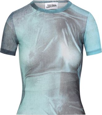Jean Paul Gaultier Womens Mesh Baby Printed Water Tee - Light Blue Nylon - Size X-Small