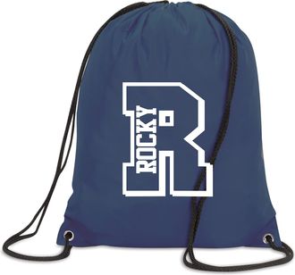 Generic Personalised Initial Name Drawstring Bag Sport School PE Kit Boys Girls Gym Dance Swimming Unisex Bags (Navy)