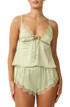 Kat The Label Sorrento Lace Trim Satin Camisole in Pistachio at Nordstrom, Size Medium