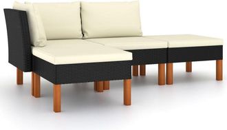 vidaXL Set De Muebles De Jard&iacute;n 6 Pzas Y Cojines Rat&aacute;n Sint&eacute;tico Negro Vidaxl