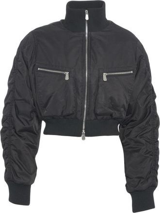 Pinko Cropped Bomber Jacket With Gathered Sleeves