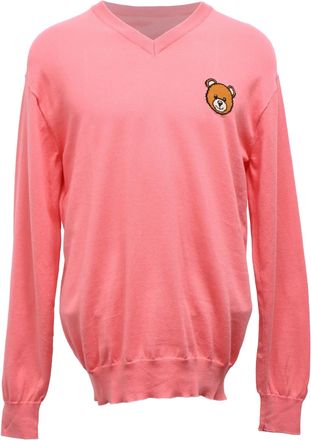 Moschino Couture Bear V-Neck Sweater in Pink Cotton