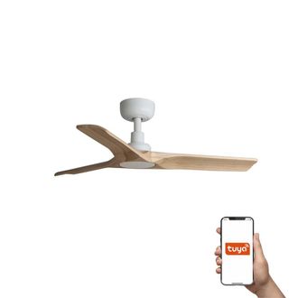 Netlighting Heywood Small 3 Blade Ceiling Fan Matt White Pine Tuya Smart System in Brown