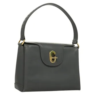 Gucci 1973 Top Handle Leather Gray Leather Handbag (Pre-Owned)