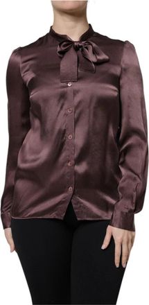 Dolce & Gabbana Ascot Blouse Top met kraag - Dames - Overhemden - Bruin - M - Overhemden