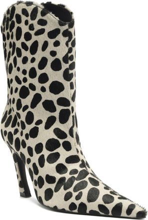 Schutz Maryann Curve Genuine Calf Hair Pointed Toe Bootie in White/Black Calf Hair at Nordstrom, Size 5.5