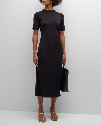 Vince Short-Sleeve Side Drape Midi Dress