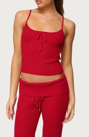 Edikted Adannah Tie Neck Rib Tank in Red at Nordstrom, Size X-Small