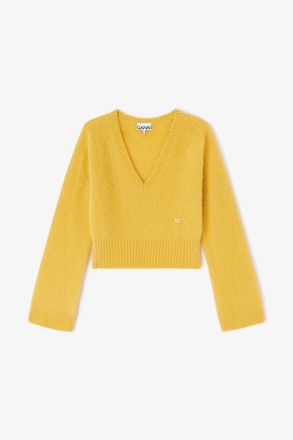Ganni Yellow V-neck Sweater - Size XS Alpaca