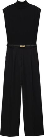 Mango Shoulder Pad Mock Neck Jumpsuit in Black at Nordstrom, Size Small